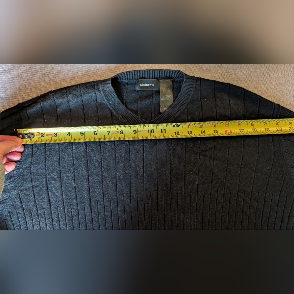 Claiborne Mens Black Long Sleeve Ribbed V-Neck Sweater Rayon Nylon Blend Size XL - Picture 5 of 14
